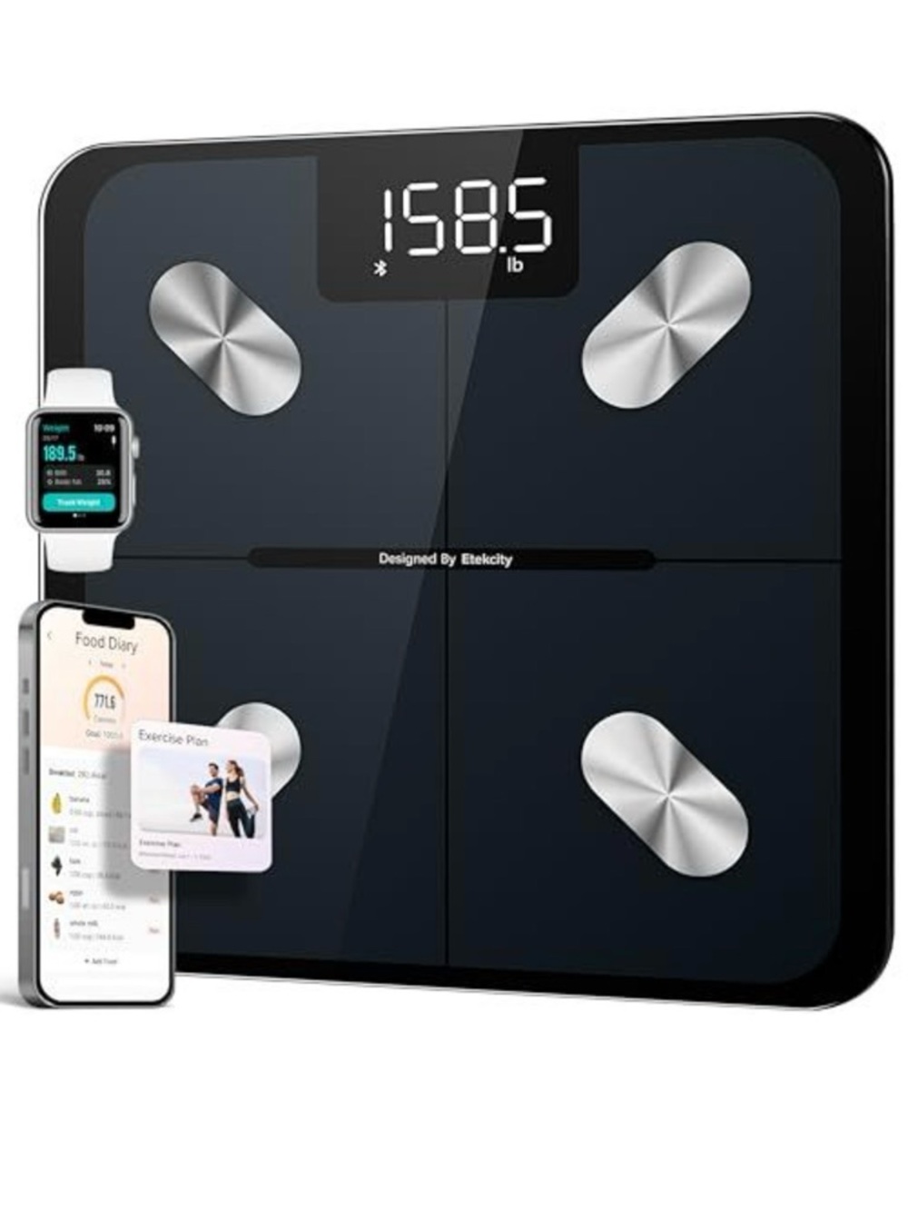 Etekcity Black Smart Body Composition Scale with App & Bluetooth